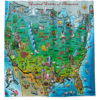 USA Cartoon Map Shower Curtain