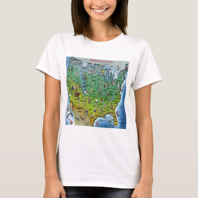 USA Cartoon Map T-Shirt (Front)