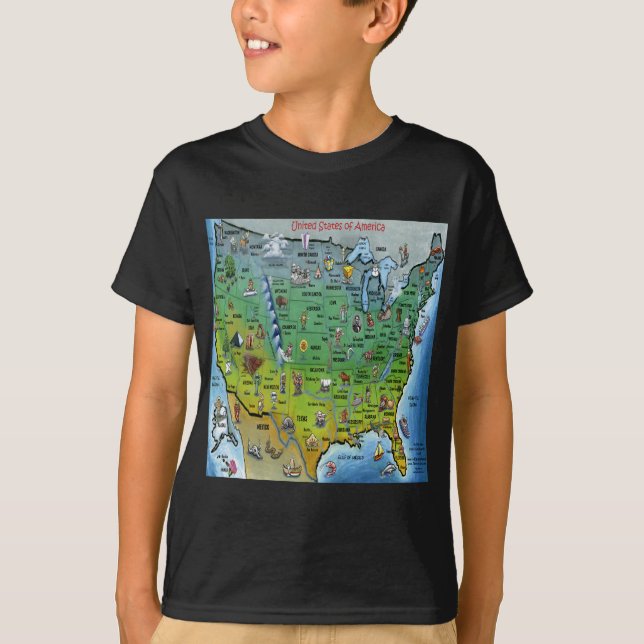 USA Cartoon Map T-Shirt (Front)
