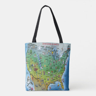 USA Cartoon Map Tote Bag