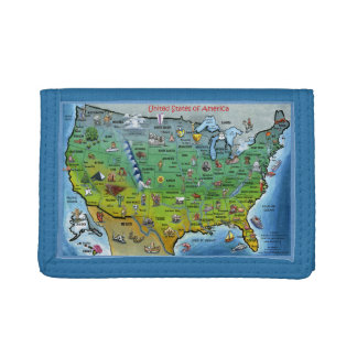 USA Cartoon Map Tri-fold Wallet
