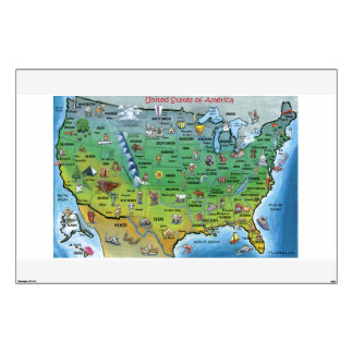 USA Cartoon Map Wall Decal