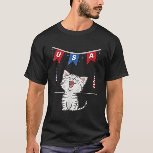 USA Cat American Flag T_Shirt