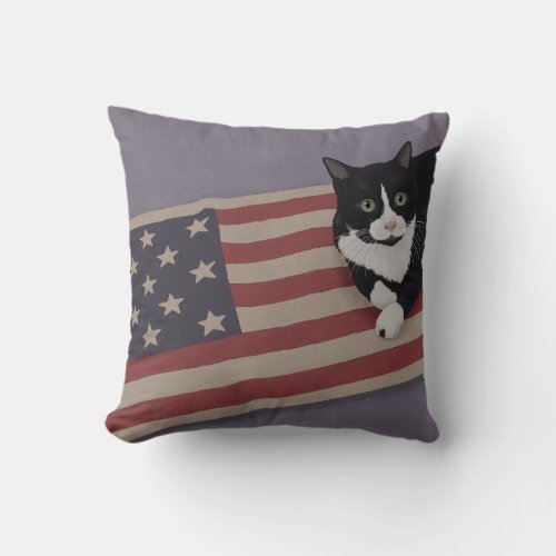 USA Cat  Throw Pillow