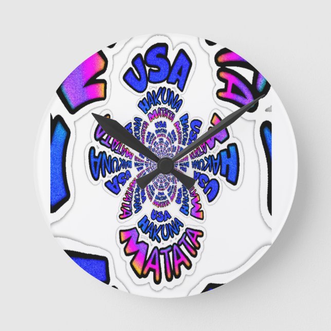 USA Celebration: Lovely Fun Text Dynamic Art Round Clock (Front)