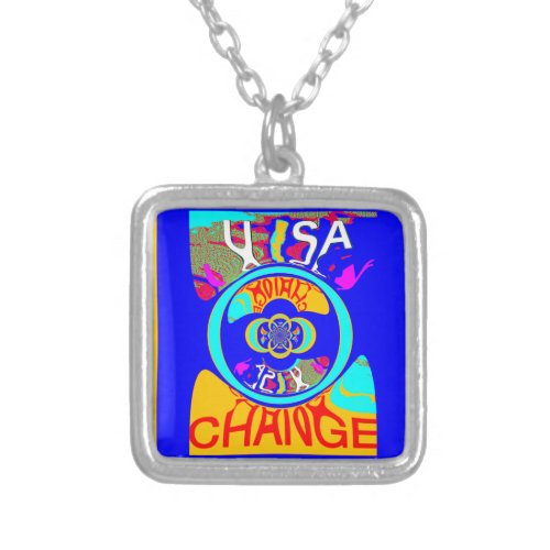 Usa Change Beautiful Amazing Text Quote Design Silver Plated Necklace