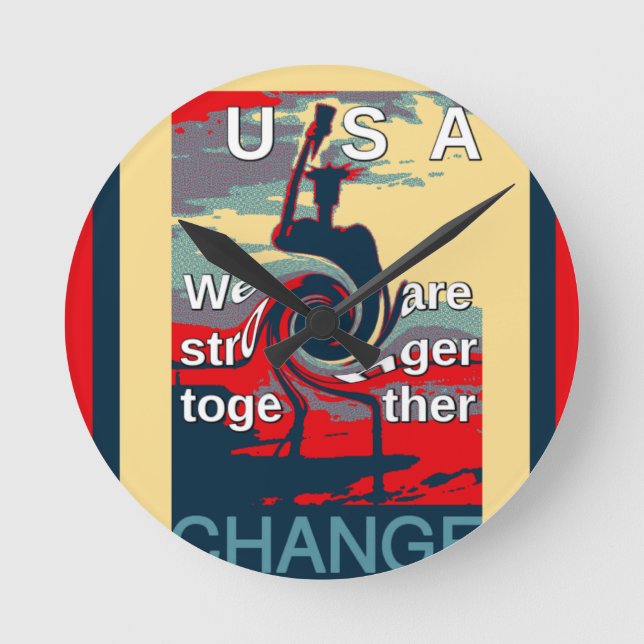 USA Change: Stronger Together Unity Design Round Clock (Front)