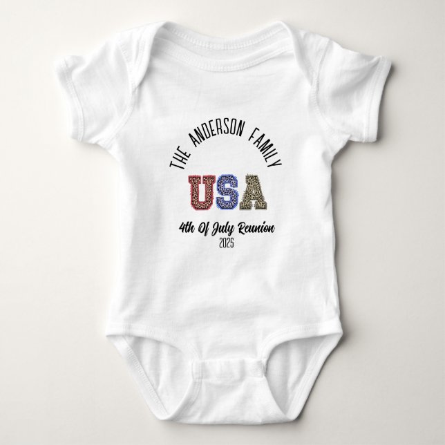 USA Cheetah Print Personalized Reunion Name Baby Bodysuit (Front)