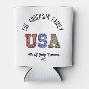 USA Cheetah Print Personalized Reunion Name Can Cooler