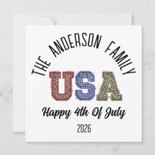 USA Cheetah Print Personalized Reunion Name Holiday Card