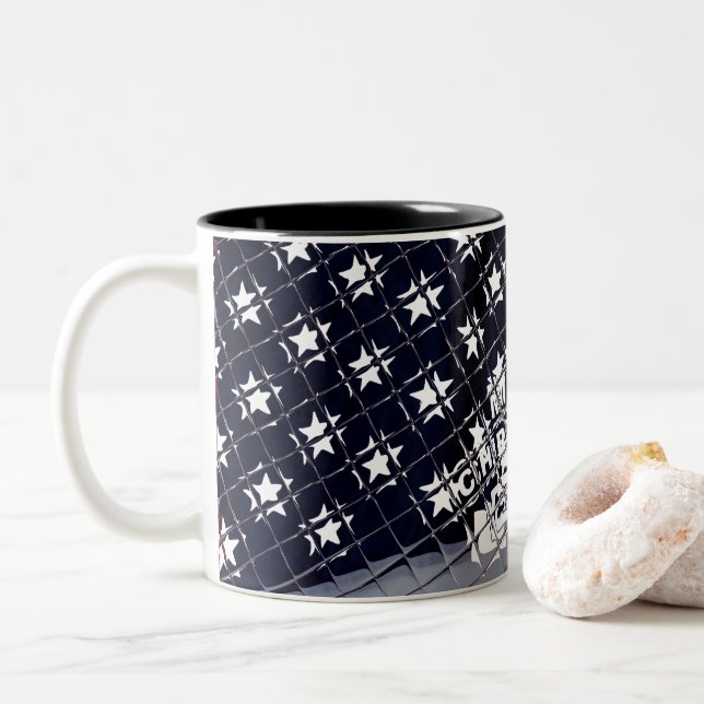 USA Christmas: A Festive Celebration of Freedom Two-Tone Coffee Mug (With Donut)