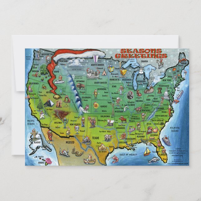 USA Christmas Map Holiday Card (Front)