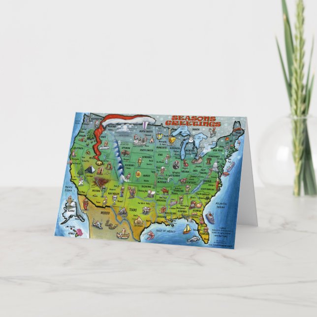 USA Christmas Map Holiday Card (Front)