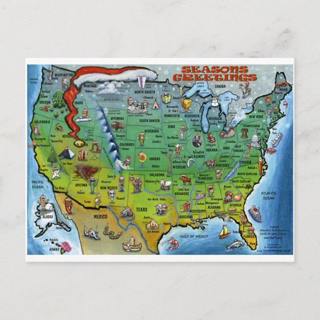 USA Christmas Map Holiday Postcard (Front)