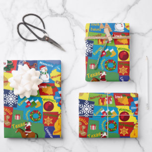 USA Christmas Map Wrapping Paper Sheets