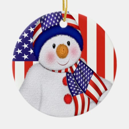 Usa Christmas Snowman Ceramic Ornament