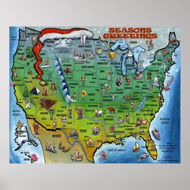 USA Chrsitmas Map Poster (Front)