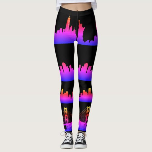 USA City Skylines Neon Nightlife Leggings