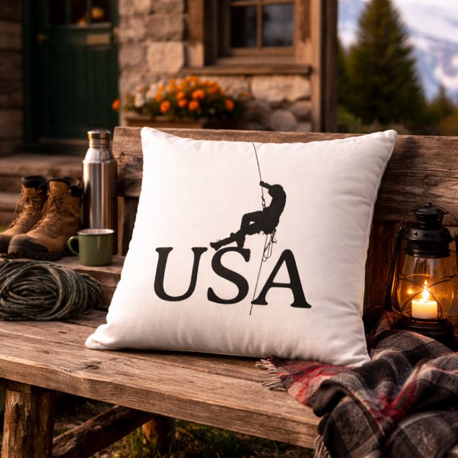 USA Climbing Silhouette Minimalist Decor Throw Pillow (Creator Uploaded)