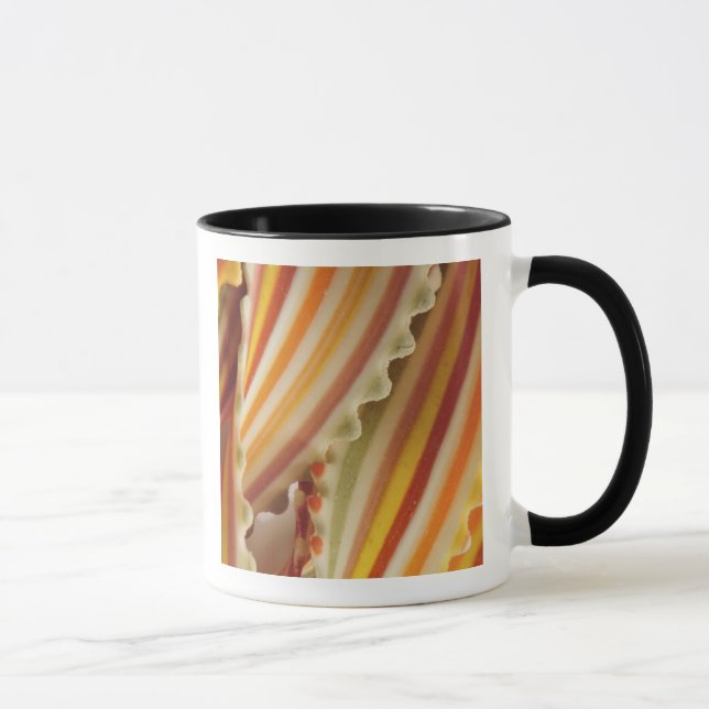 USA. Close-up of dried rainbow pasta noodles. Mug (Right)