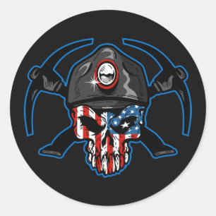 USA COAL MINER SKULL DESIGN CLASSIC ROUND STICKER