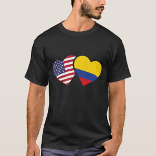 USA Colombia Flag Heart Colombian American Love Gi T-Shirt