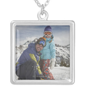 USA, Colorado, Telluride, Father and daughter Silver Plated Necklace