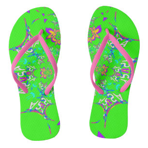 USA colorful bright floral Summer pattern design Flip Flops