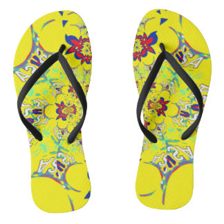 USA colorful bright floral Summer pattern design Flip Flops