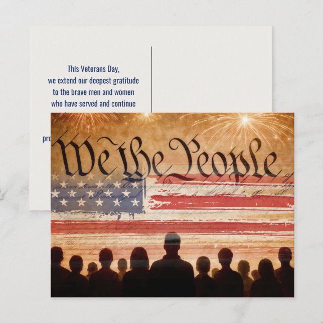 USA Constitution With Flag Veterans Day Postcard (Front/Back)
