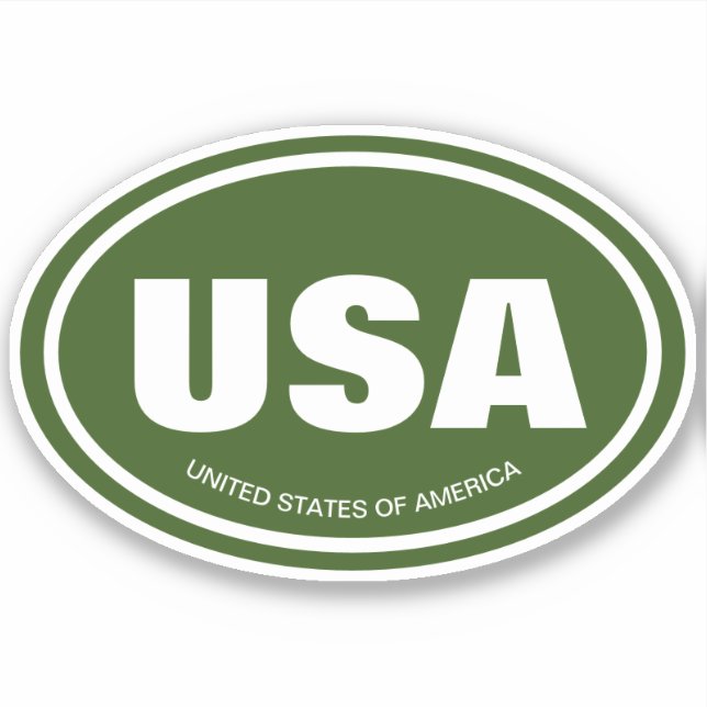 USA country code abbreviation green oval vinyl Sticker (Front)