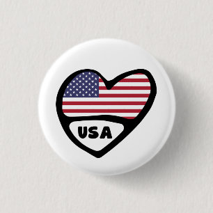 USA Country Code Flag Heart Pin, United States Button