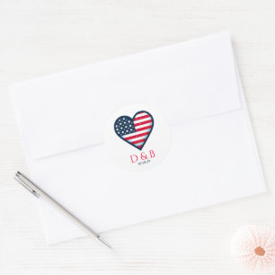 USA Couple Heart Wedding Classic Round Sticker