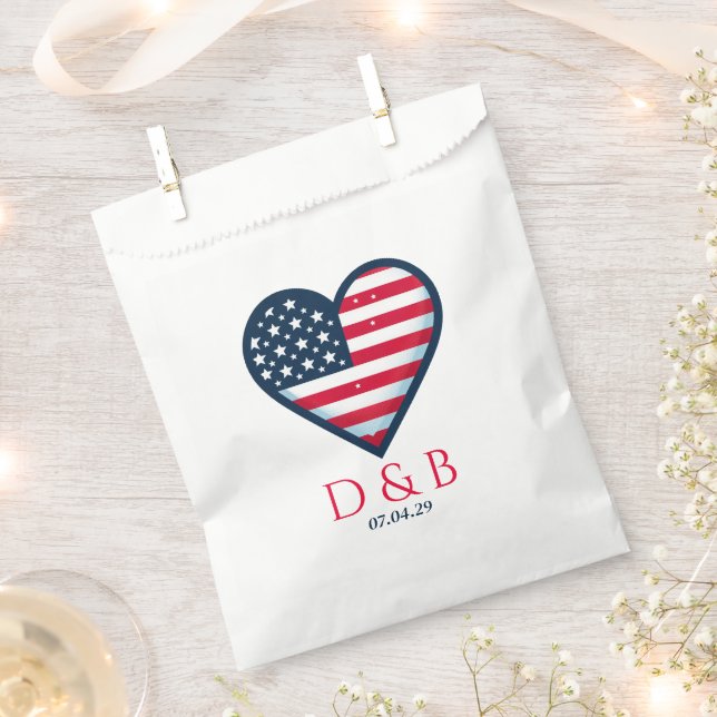 USA Couple Heart Wedding Favor Bag (Clipped)
