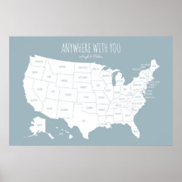 USA Couples Map of Where We&#39;ve Been in Slate Blue Poster