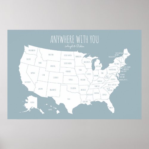 USA Couples Map of Where Weve Been in Slate Blue Poster