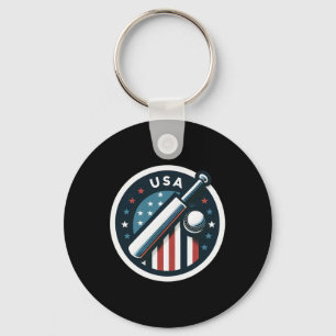Usa Cricket In American Flag Colors Red White And  Keychain