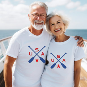 USA Crossed Paddle Oars with Star Light-Color T-Shirt