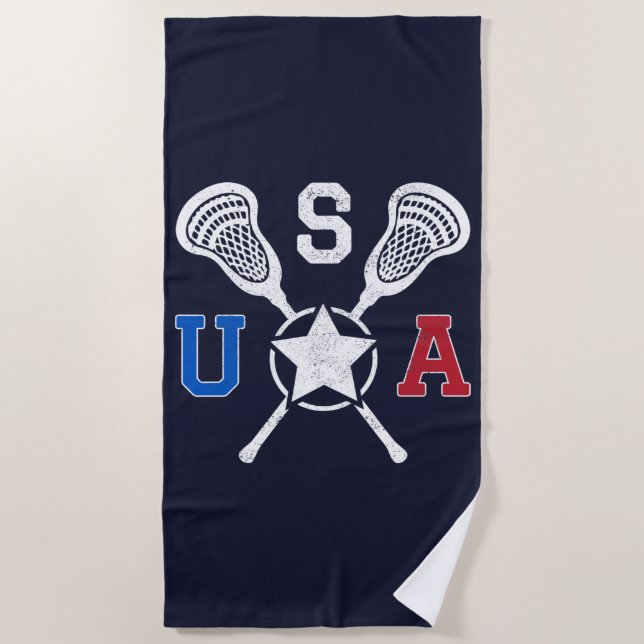 USA Crosskick Emblem - Lacrosse USA American Flag Beach Towel (Front)
