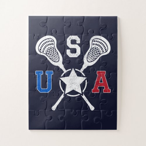 USA Crosskick Emblem _ Lacrosse USA American Flag Jigsaw Puzzle