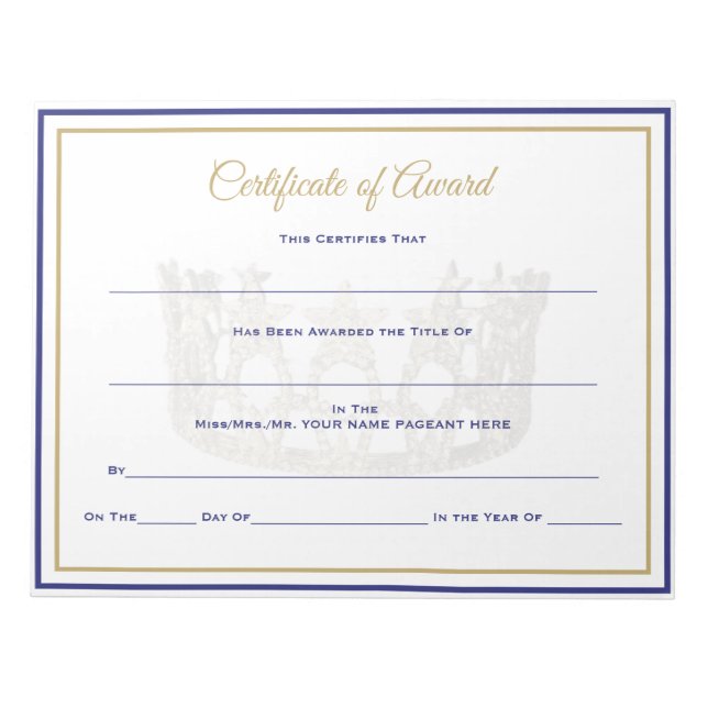 USA Crown Certificates-Award Notepad (Front)