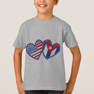 USA CUBA Flag Hearts T-Shirt