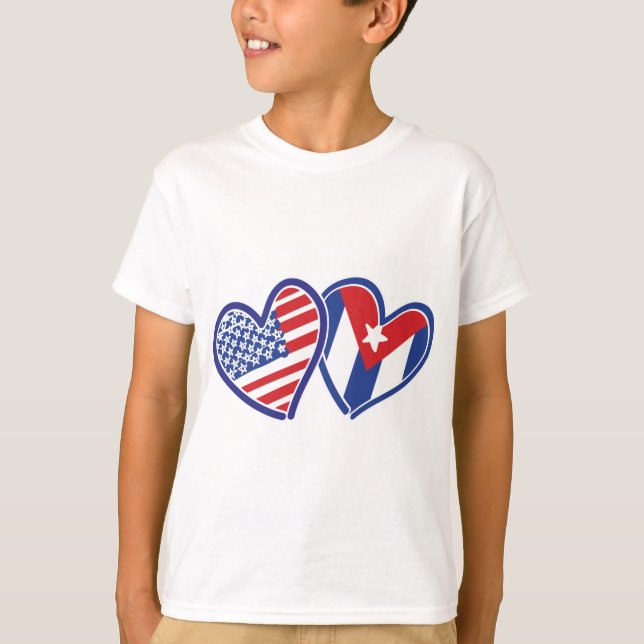 USA CUBA Flag Hearts T-Shirt (Front)