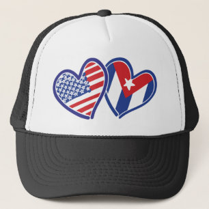 USA CUBA Flag Hearts Trucker Hat