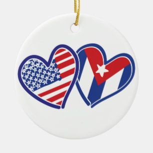 USA Cuba Love Hearts Ceramic Ornament
