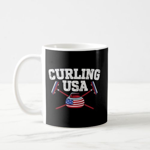 Usa Curler Broom Winter Ice Sports American Flag C Coffee Mug