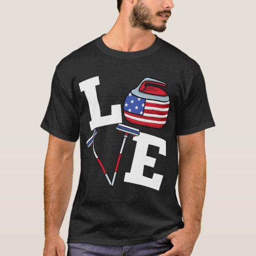 USA curler Broom Winter ice Sports American Flag C T_Shirt