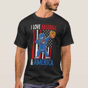 Usa Dabbing Baseball Boy American Flag 4th Of July T-Shirt