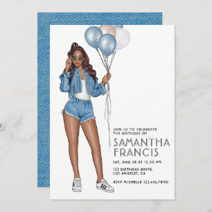 USA Denim themed Girl Birthday Party Invitation
