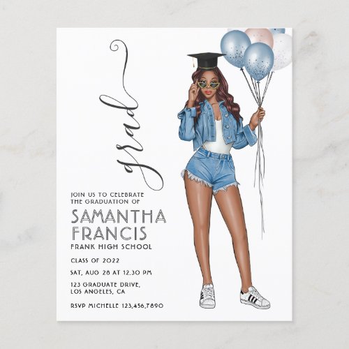 USA Denim themed Girl Graduation Party Invitation Flyer